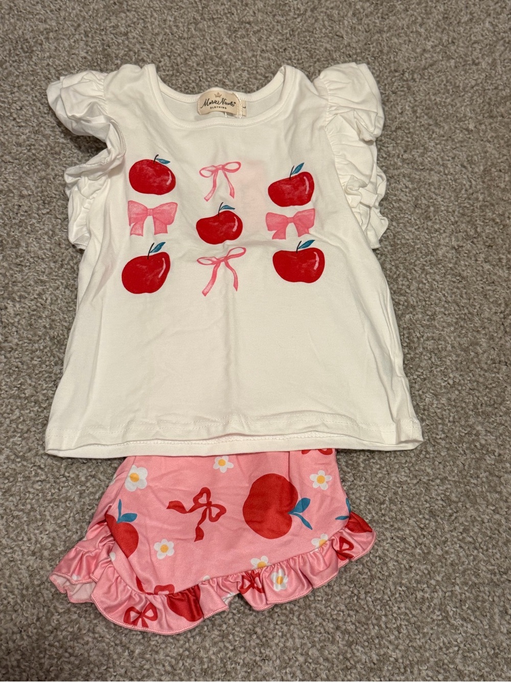 Marie Nicole Girls White & Pink Apple Ruffle Set